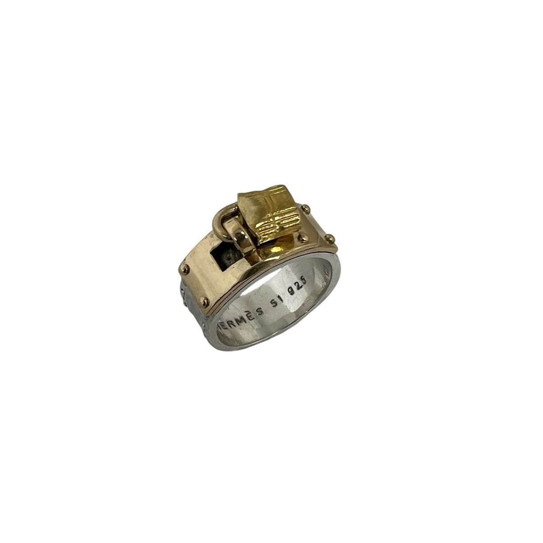 HERMES Vintage Kelly Ring, Sterling Silver 925, 18K 750YG, Size #51, & Gold, Item Number 23682: --- Catalog ---Category: SizeJP Size: 10US Size: 5.5Category: DesignType: Band ringColor: Gold, SilverGender: WomenMaterial: Silver 925, Yellow gold (18K)Category: GeneralBrand: Hermes--- Item List --