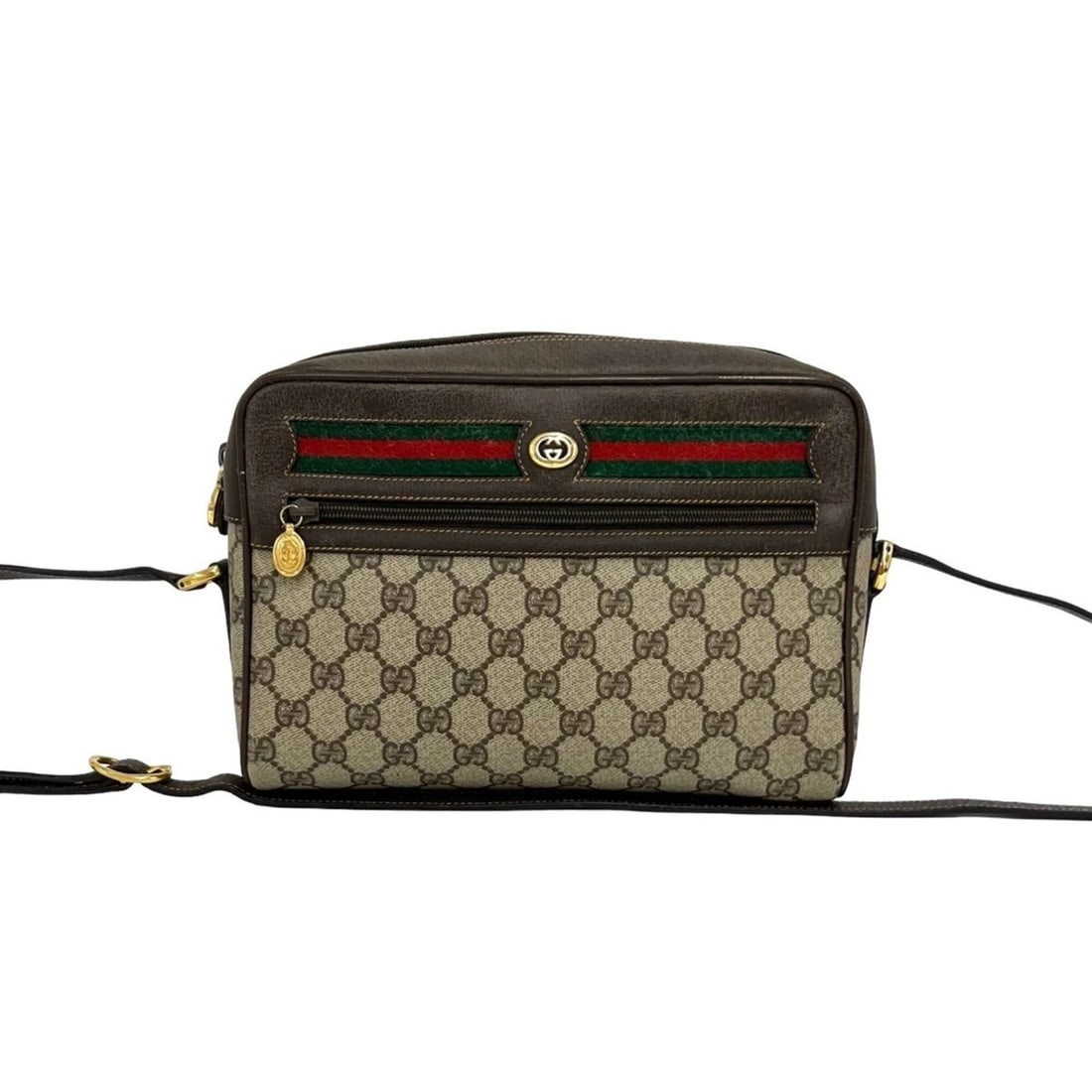 GUCCI Vintage Sherry Line GG Logo Leather Shoulder Bag/Pouch, Brown, 21811