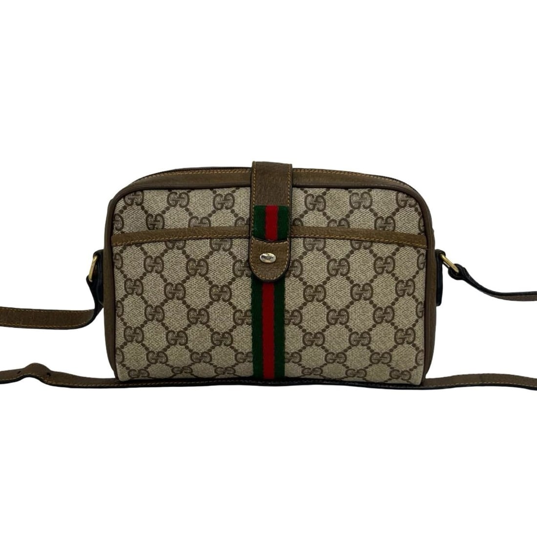 GUCCI Vintage Sherry Line GG Logo Leather Shoulder Bag (Brown) 80764