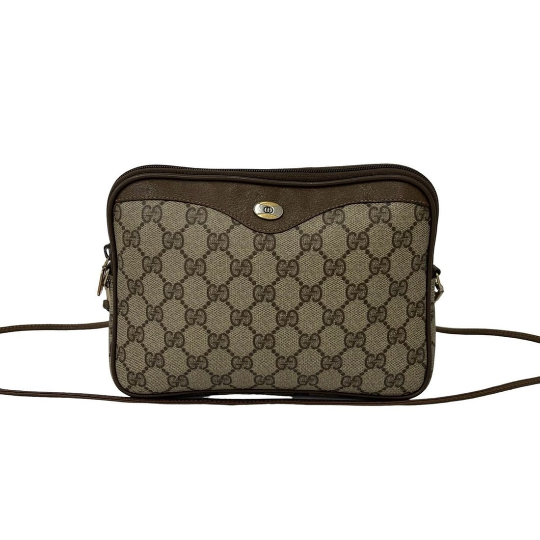 GUCCI Vintage GG Pattern Logo Hardware Leather Shoulder Bag/Sacoche/Pochette Brown 50601