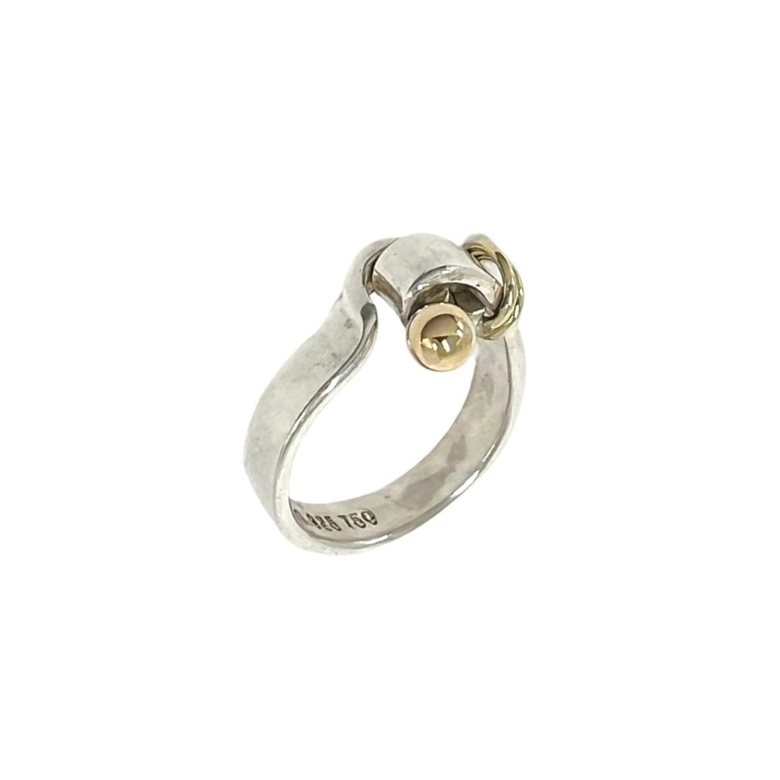TIFFANY&Co. Tiffany Vintage Hook & Eye Ring, Sterling Silver 925, 18K 750 Yellow Gold, 05113: --- Catalog ---Category: SizeJP Size: 9US Size: 5Category: DesignType: Band ringColor: Gold, SilverGender: WomenMaterial: Silver 925, Yellow gold (18K)Category: GeneralBrand: Tiffany--- Item List ---S