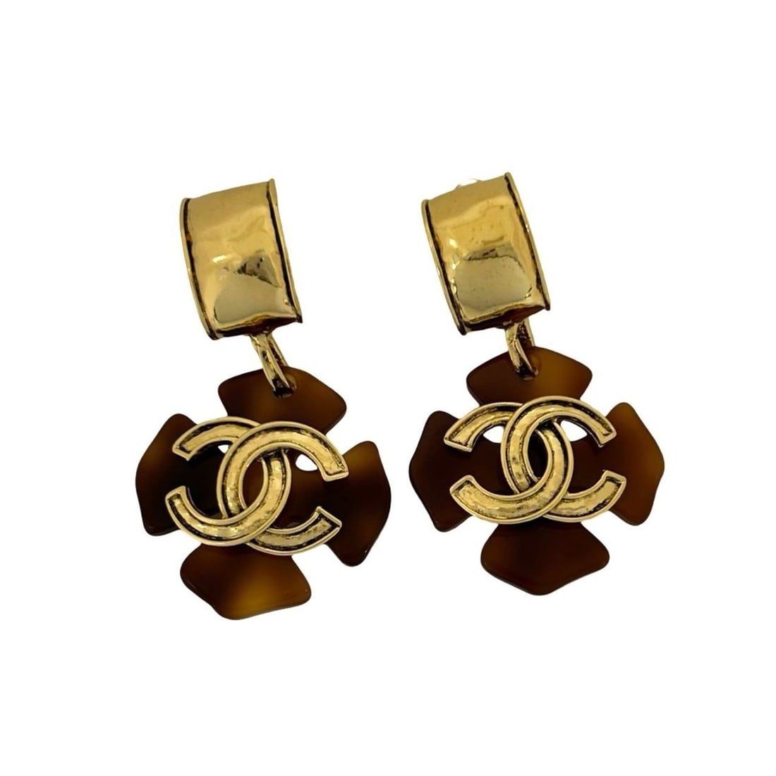 CHANEL Coco Mark Marble GP Plastic Earrings, Gold Brown, 24101: --- Catalog ---Category: SizeSize (HxWxD): 73.00mm x 41.00mm / 2.87'' x 1.61''Category: DesignType: Clip earringsColor: Brown, GoldGender: WomenMaterial: Gold plating, PlasticCategory: GeneralBrand: C