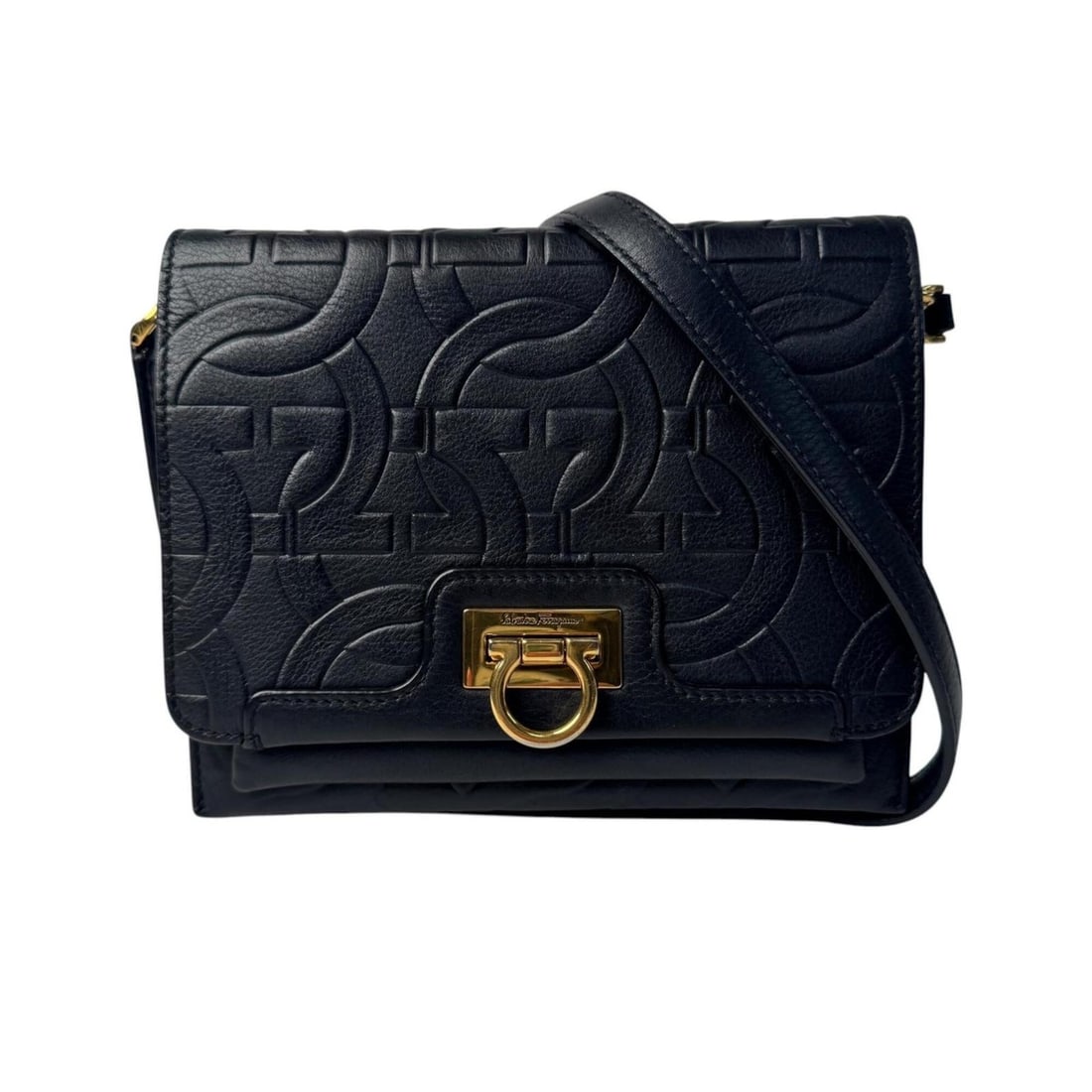 Salvatore Ferragamo Trifoglio Gancini EZ21 1308 Shoulder Bag, Black, Crossbody, Women's