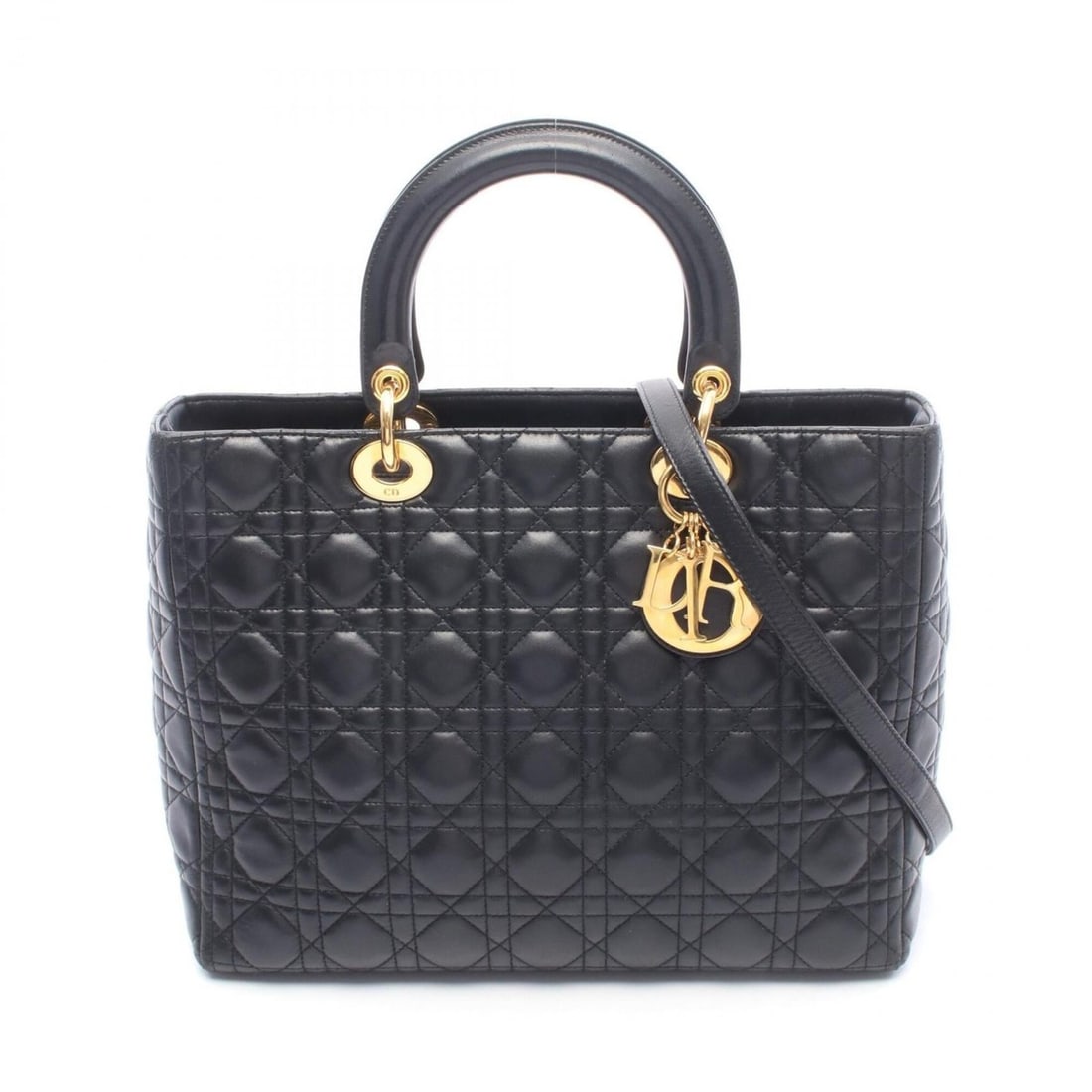 Christian Dior Dior Lady Large 2-Way Handbag, Leather, Women's, Black