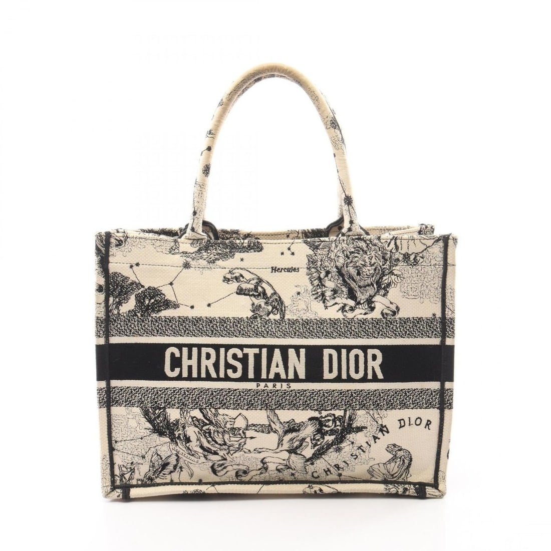 Christian Dior Dior Book Tote Medium Toile de Jouy Canvas Bag Handbag for Women, Ivory/Black