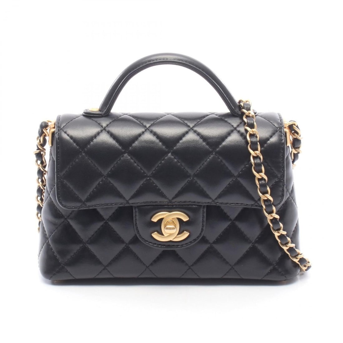 Chanel Matelassé Top Handle Small Flap Bag, 2-Way Shoulder Bag/Handbag, Leather, Women's, Black: --- Catalog ---Category: SizeSize (HxWxD): 13cm x 20.5cm x 6cm / 5.11'' x 8.07'' x 2.36''Category: DesignType: Handbag, Shoulder bagColor: BlackGender: WomenMaterial: Leather Hardware Color: GoldCateg