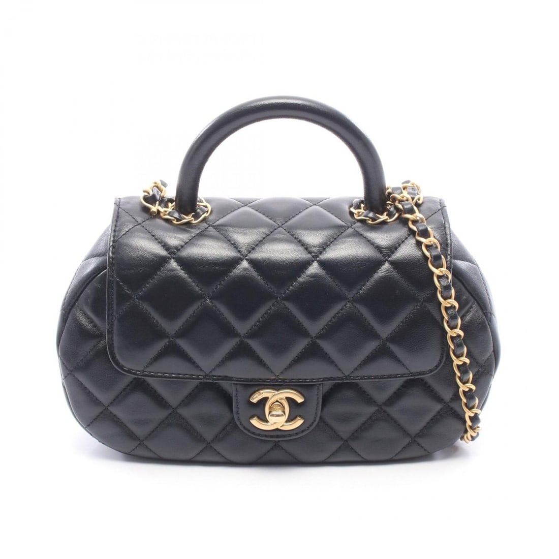 Chanel Matelassé Top Handle Shoulder Bag Handbag, Lambskin Leather, Women's, Black: --- Catalog ---Category: SizeSize (HxWxD): 12cm x 20cm x 5cm / 4.72'' x 7.87'' x 1.96''Category: DesignType: Handbag, Shoulder bagColor: BlackGender: WomenMaterial: Leather Hardware Color: GoldLeather