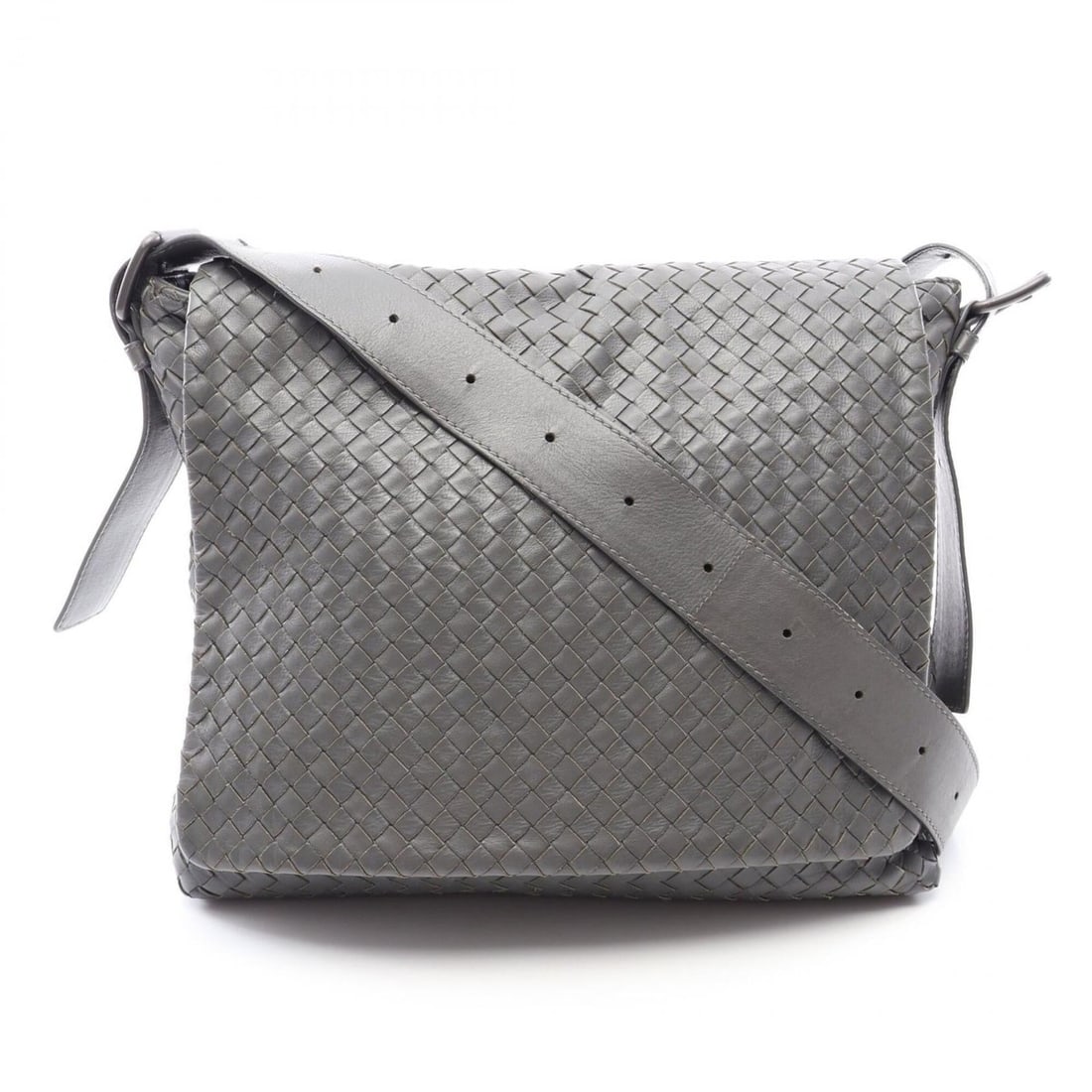 Bottega Veneta Intrecciato Messenger Bag, Shoulder Handbag, Leather, Men's & Women's, Gray (1 of 14)