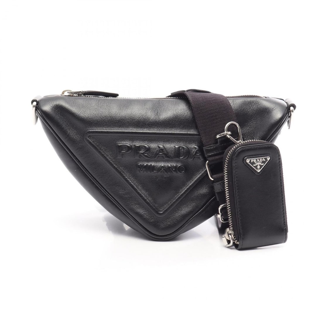 Prada Triangle Shoulder Bag Handbag Leather Women's Black: --- Catalog ---Category: SizeSize (HxWxD): 15cm x 26cm x 10cm / 5.9'' x 10.23'' x 3.93''Category: DesignType: Handbag, Shoulder bagColor: BlackGender: WomenMaterial: Leather Category: GeneralBrand: Pr