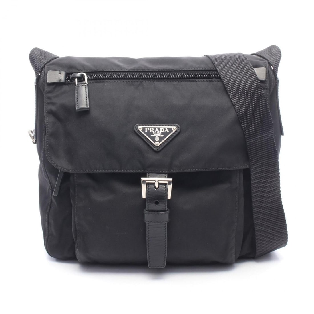 Prada Triangle Logo Shoulder Bag, Handbag, Nylon Leather, Women's, Black