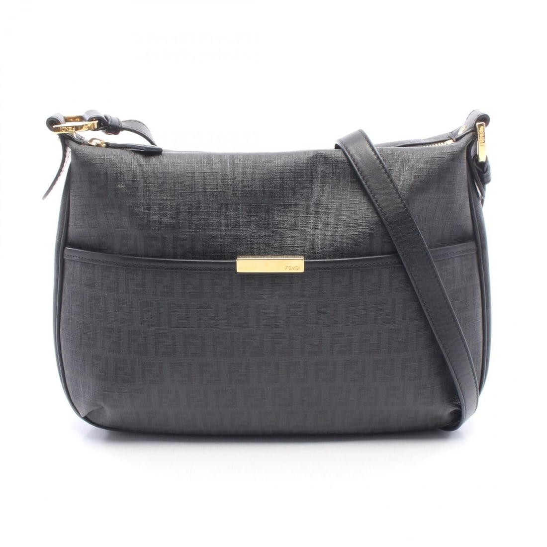 Fendi Zucchino Shoulder Bag/Handbag, Coated Canvas and Leather, Women's, Gray/Black, 8BT206 (1 of 10)