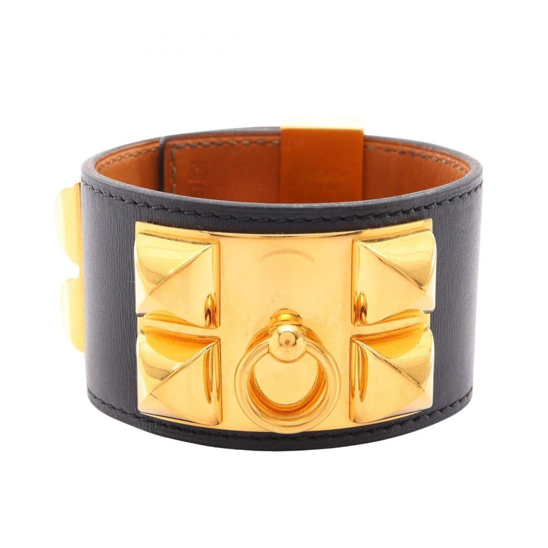 Hermes Collier de Chien Bangle Accessory, Calfskin (Cowhide), Gold Plated (GP), Box Calf Leather,: --- Catalog ---Category: DesignType: BangleColor: Black, GoldGender: WomenMaterial: Box calf leather, Gold platingCategory: GeneralBrand: Hermes--- Item List ---Section: ConditionRanking: Rank AB Used