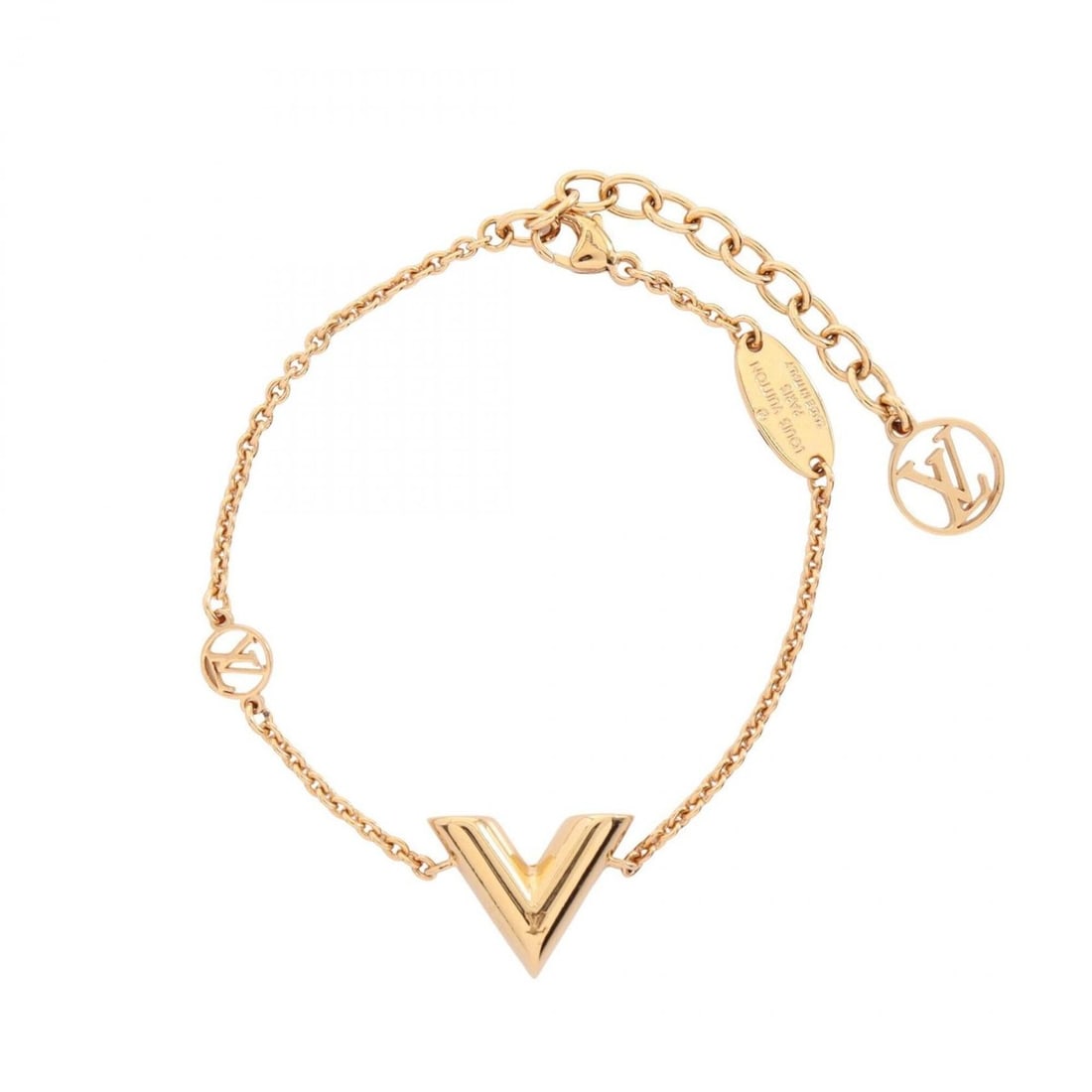 Louis Vuitton Essential V Bracelet, Gold Plated (GP), Women's, Tone, M00858: --- Catalog ---Category: SizeLength: 19cm / 7.48''Category: DesignType: Charm braceletColor: GoldGender: WomenMaterial: Gold platingCategory: GeneralMPN: M00858Brand: Louis Vuitton--- Item List ---Sec