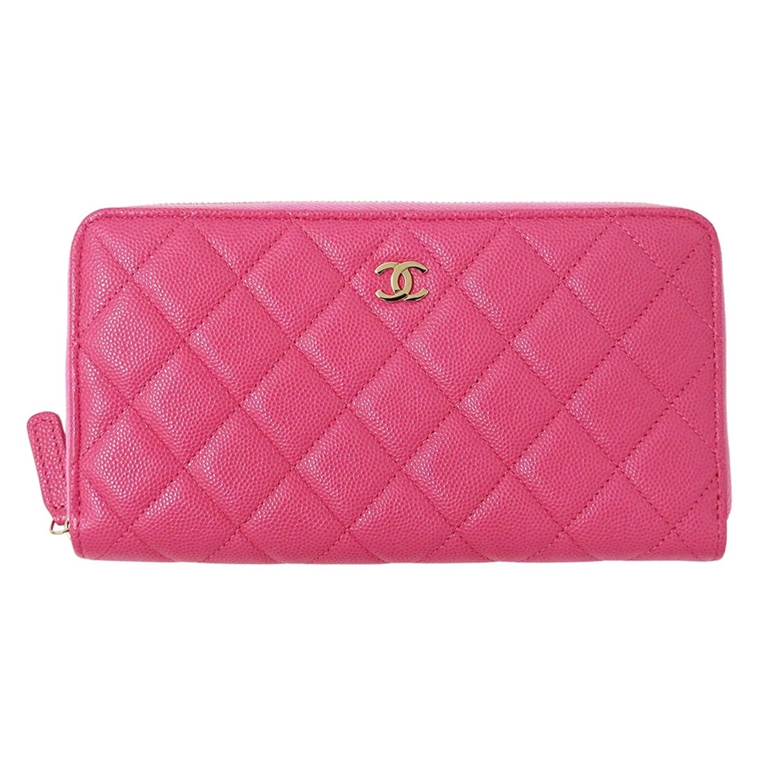 Chanel Matelassé Women's Long Wallet, Caviar Leather, Pink, Gold Hardware, Round Zipper