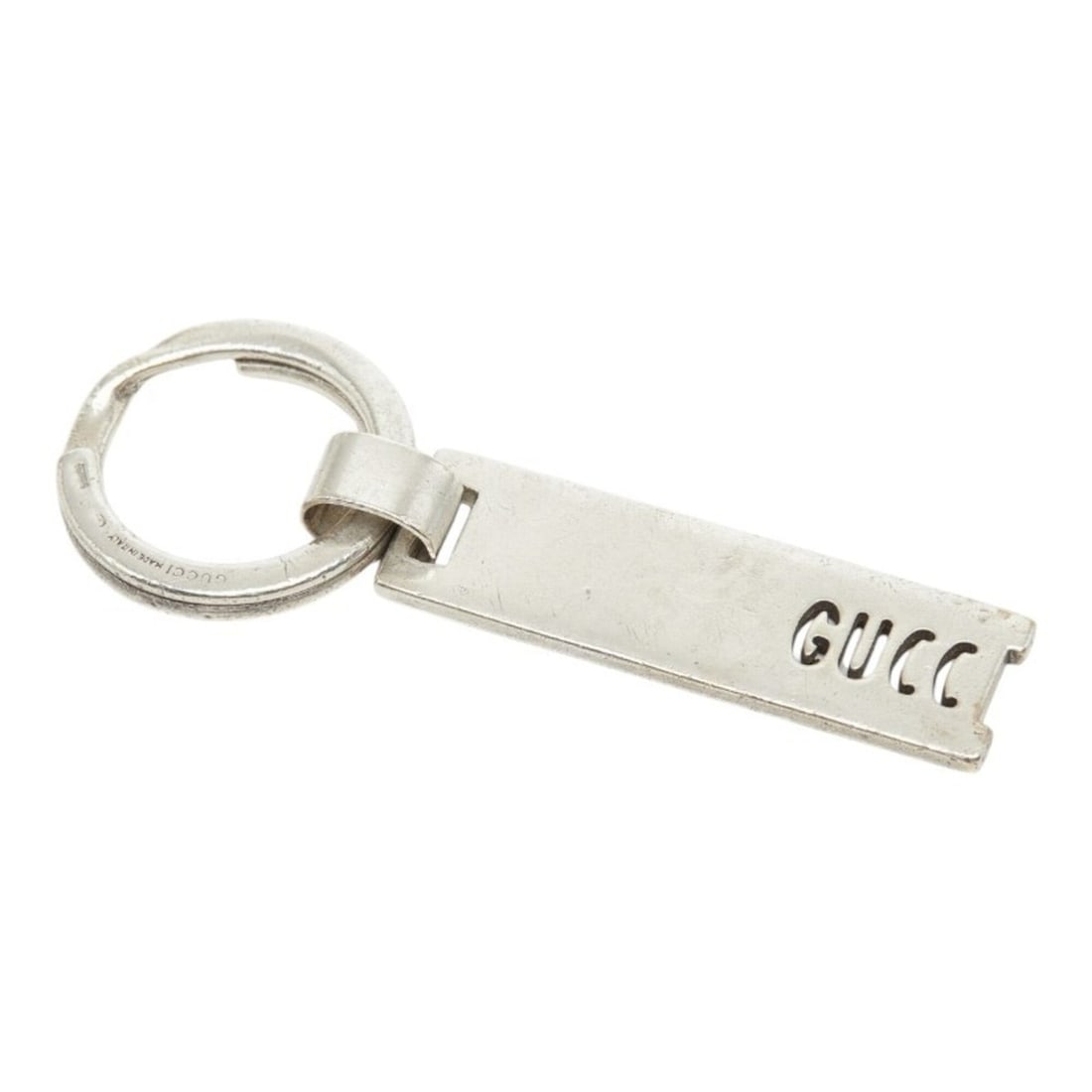 Gucci Logo Plate Keyring Keychain SV925 Silver Women's GUCCI: --- Catalog ---Category: SizeSize (HxWxD): 8cm x 3cm / 3.14'' x 1.18''Category: DesignType: KeyringGender: WomenMaterial: Silver 925Category: GeneralBrand: Gucci--- Item List ---Section: ConditionRank