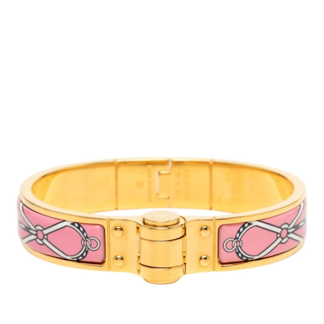 Hermes Charnière PM Bangle Bracelet, Gold Pink Plated Enamel, Women's HERMES: --- Catalog ---Category: SizeLength: 16cm / 6.29''Category: DesignType: BangleColor: Gold, PinkGender: WomenMaterial: Enamel, Gold platingCategory: GeneralBrand: Hermes--- Item List ---Section: Condit