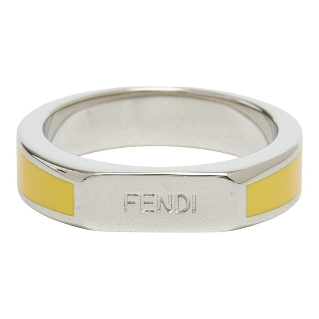 Fendi Logo Ring, Size M, Silver and Yellow Metal, Men's, FENDI