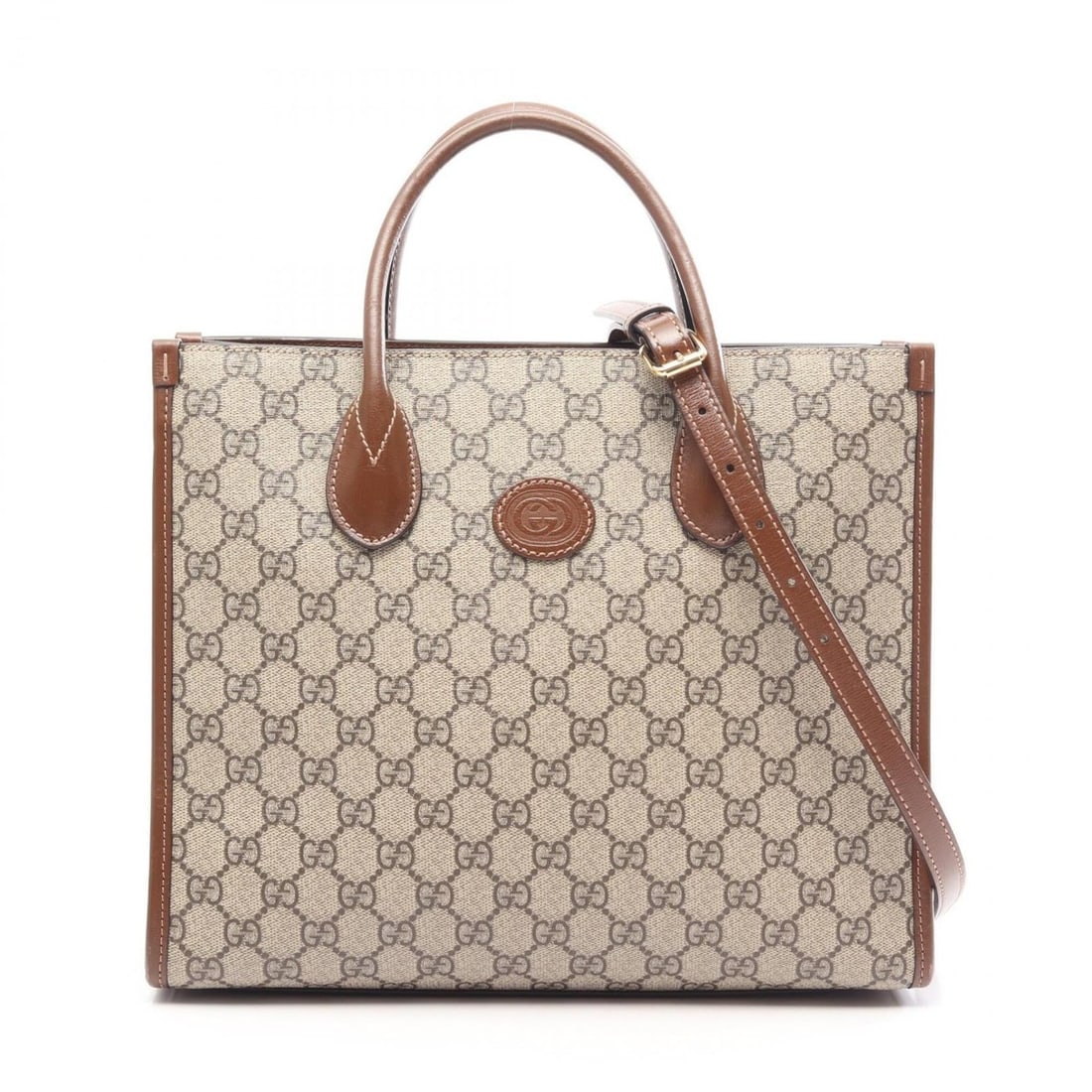 Gucci GG Supreme 2-Way Tote Bag/Handbag, Coated Canvas and Leather, Women's, Beige/Brown, 659983 (1 of 9)
