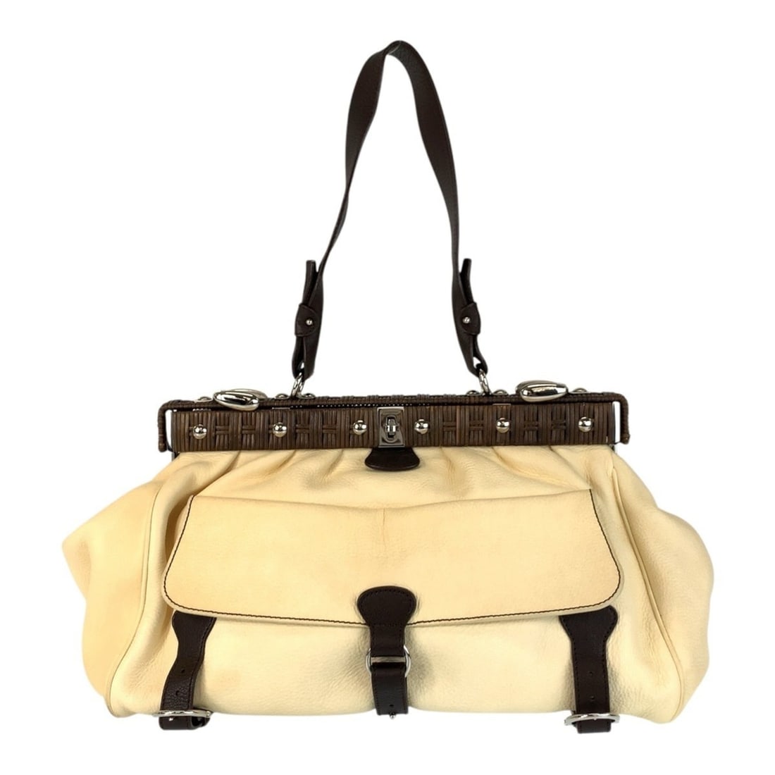 Salvatore Ferragamo EZ-21 6954 Beige/Ivory Leather Shoulder Bag/Handbag for Women (1 of 20)