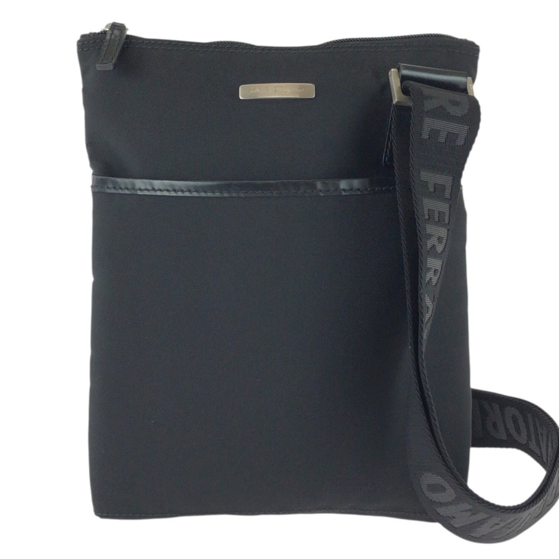 Salvatore Ferragamo Sport Line Shoulder Bag, Black, Silver Hardware, Nylon and Leather, GA-248618,