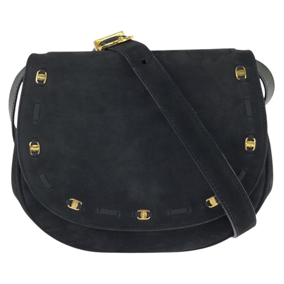 Salvatore Ferragamo Vintage Gancini Vara Black Suede Shoulder Bag/Pouch for Women (DK-215720): --- Catalog ---Category: SizeSize (HxWxD): 16cm x 17cm x 7cm / 6.29'' x 6.69'' x 2.75''Category: DesignType: Pochette, Shoulder bagColor: BlackGender: WomenMaterial: Suede Category: GeneralMPN: DK-215