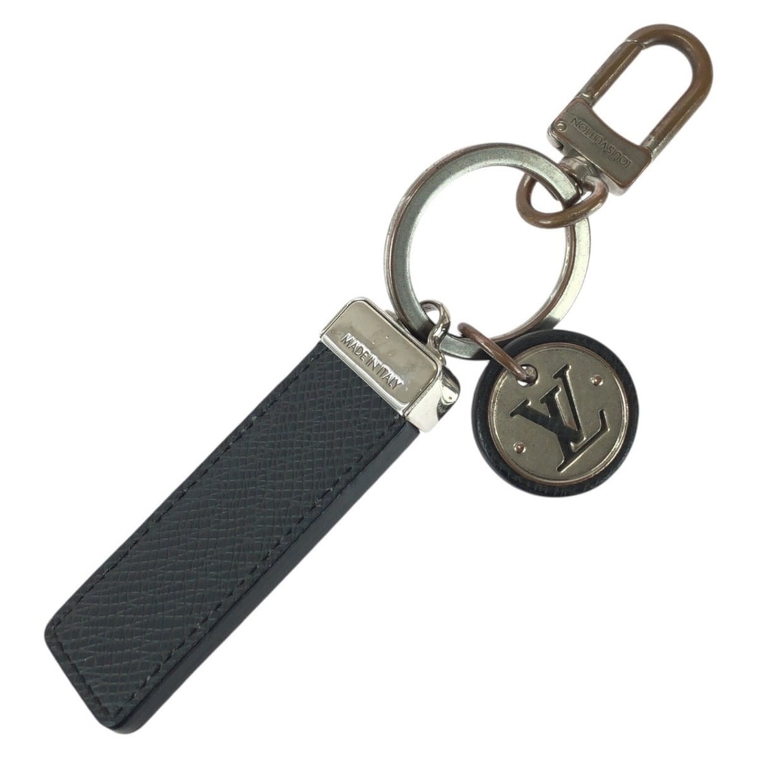 LOUIS VUITTON Taiga Portefeuille Neo LV Club Black Leather Metal Keyring Keychain with Silver