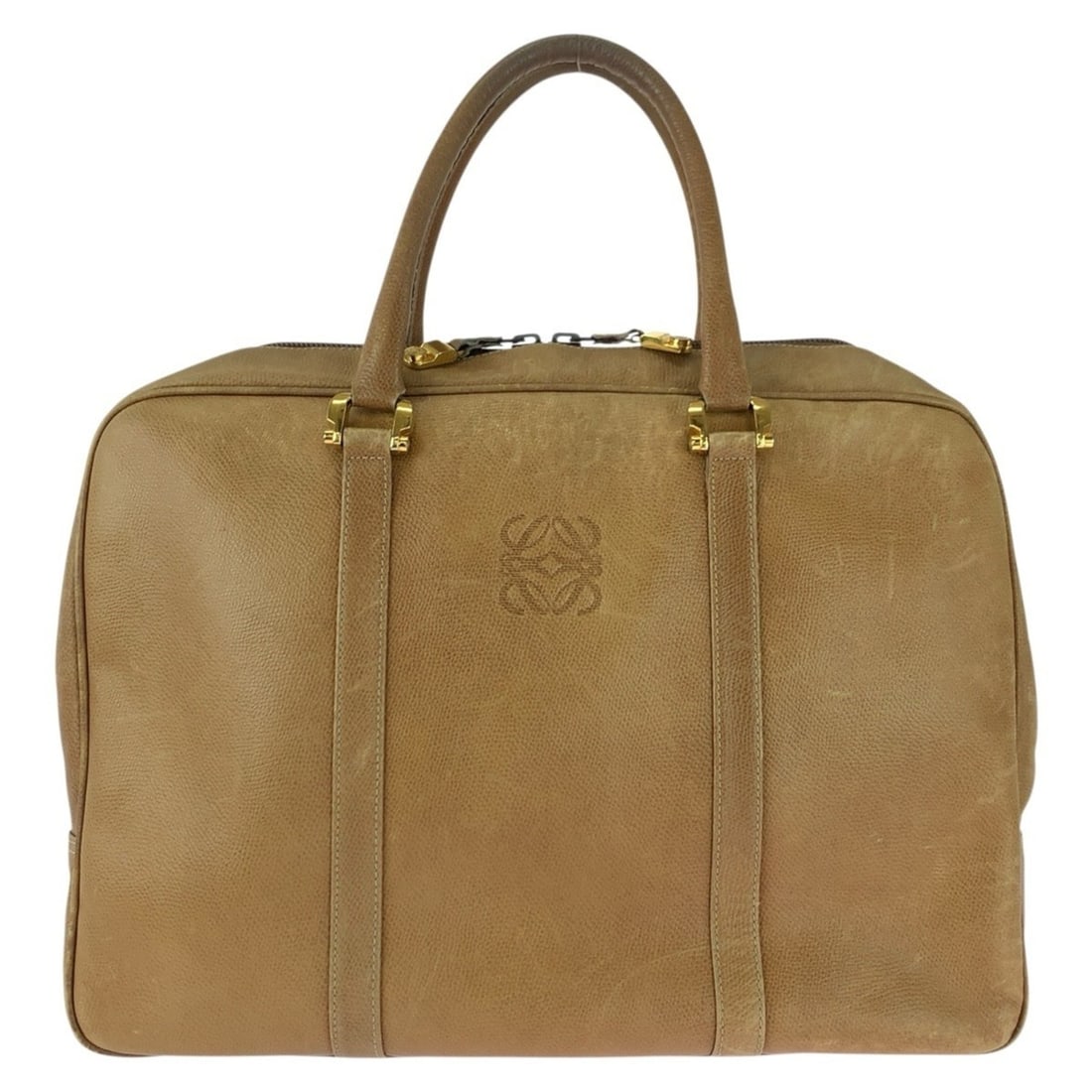 LOEWE Anagram Beige Leather Business Bag Briefcase with Gold Hardware for Men