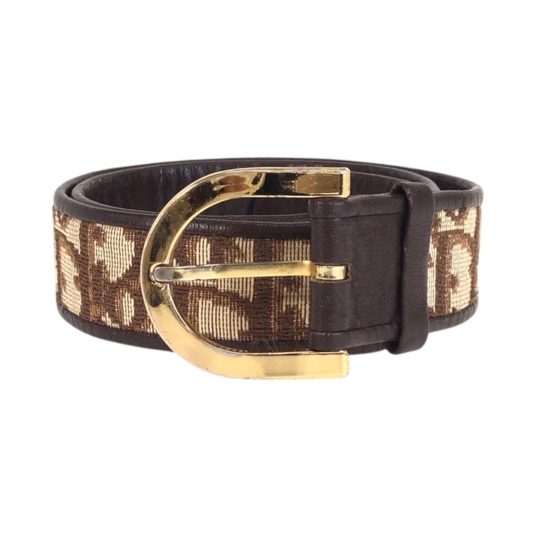 Christian Dior Dior Trotter 65cm Brown Beige Gold Hardware Canvas Leather Belt for Women