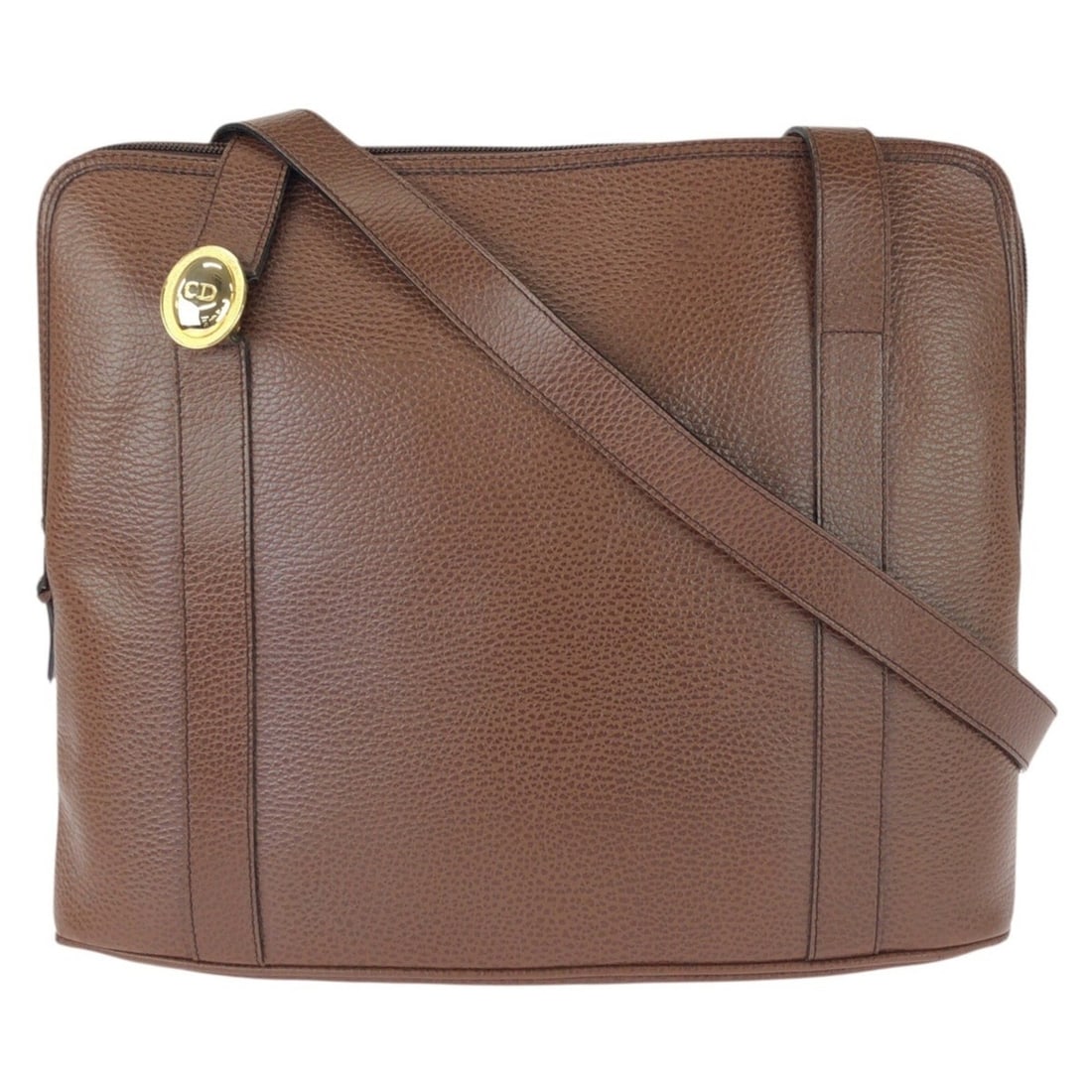 Christian Dior Vintage Old CD Logo Brown Gold Hardware Leather Shoulder Bag for Women (1 of 10)