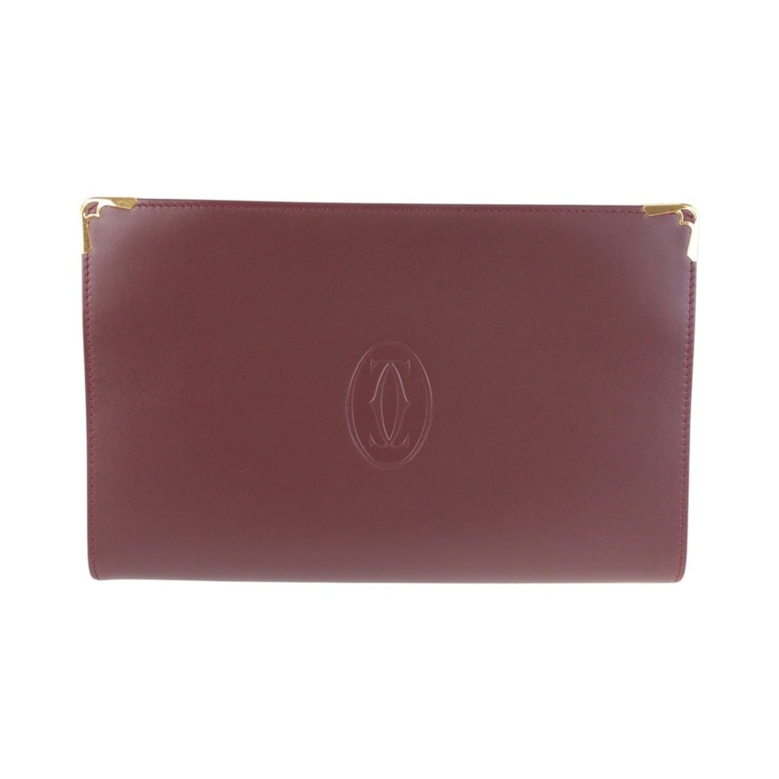 CARTIER Cartier Must Line Wine Red Bordeaux Gold Hardware Leather Clutch Bag Second for Men