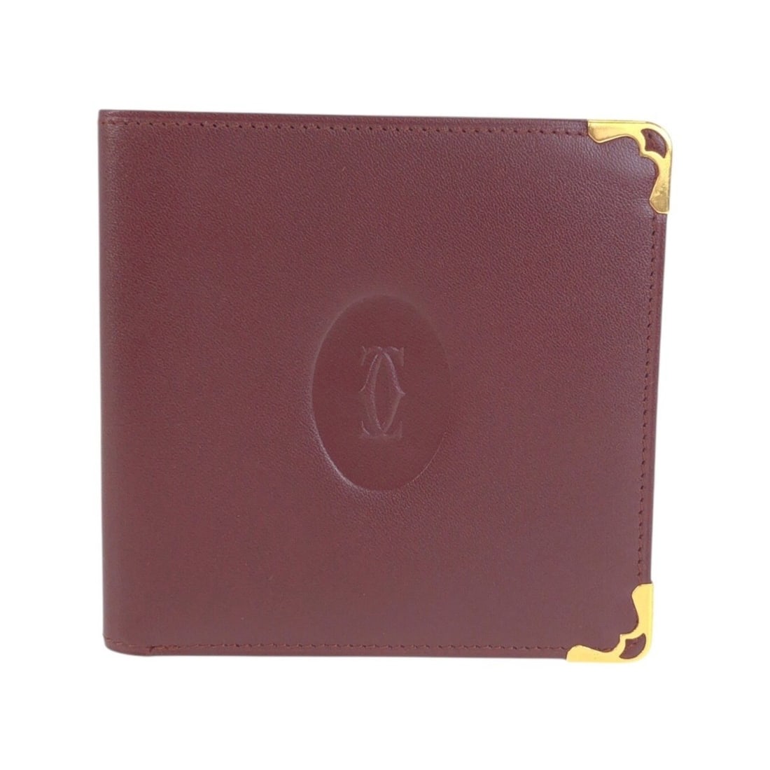 CARTIER Cartier Must Line Wine Red Gold Hardware Leather Billfold Compact Wallet for Men: --- Catalog ---Category: SizeSize (HxWxD): 9.5cm x 10cm x 1cm / 3.74'' x 3.93'' x 0.39''Category: DesignType: Wallet (bi-fold)Color: Wine redGender: MenMaterial: Leather Category: GeneralBrand: Cartie