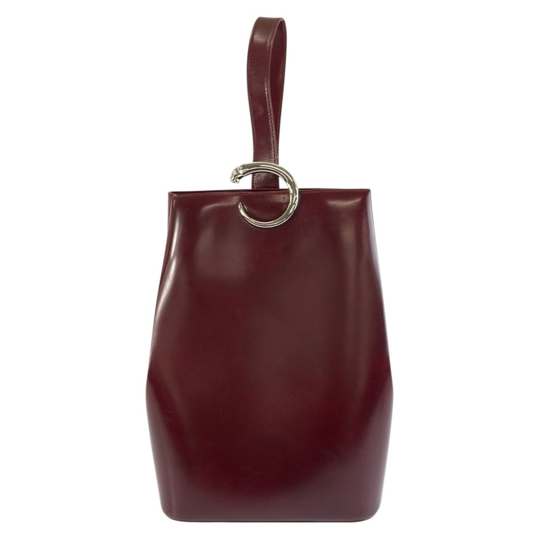 CARTIER Panthère Wine Red/Bordeaux Leather Shoulder Bag with Silver Hardware for Women
