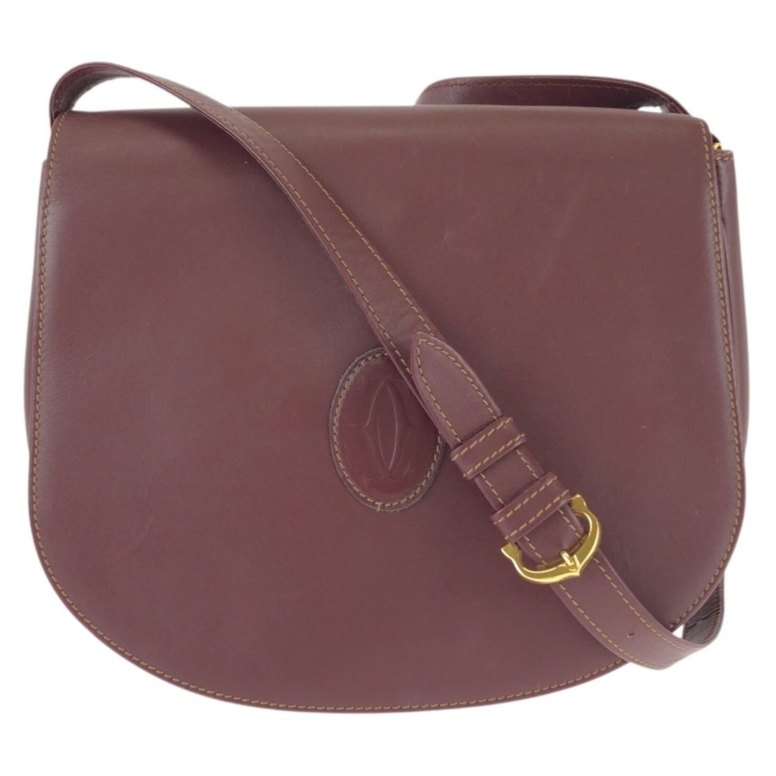 CARTIER Vintage Must Line Wine Red/Bordeaux Leather Shoulder Bag/Messenger Bag for Women