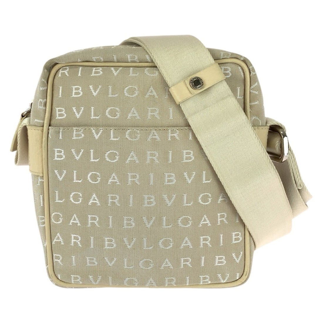 BVLGARI Logomania Beige Canvas Leather Shoulder Bag/Pouch for Women