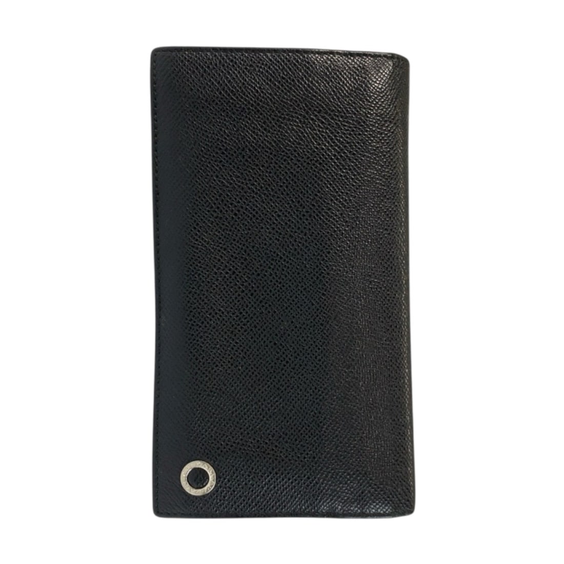 BVLGARI Bulgari Black Blue Silver Hardware Leather Long Wallet for Men