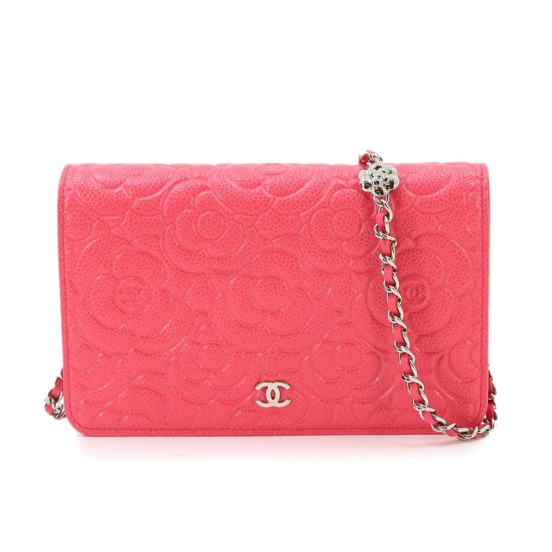 Chanel Camellia Chain Wallet, Bi-fold Long Leather, Pink, A82336