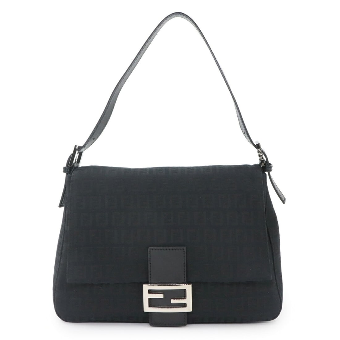 Fendi Zucchino Mamma Baguette Shoulder Handbag, Canvas, Black, 8BR001, Silver Hardware