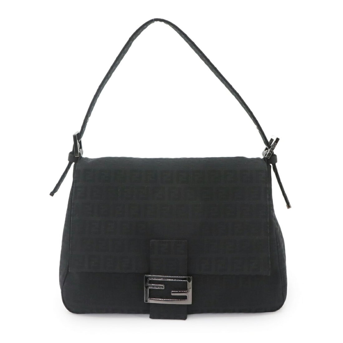 Fendi Zucchino Mamma Baguette Shoulder Handbag, Canvas, Black, 8BR001, Silver Hardware