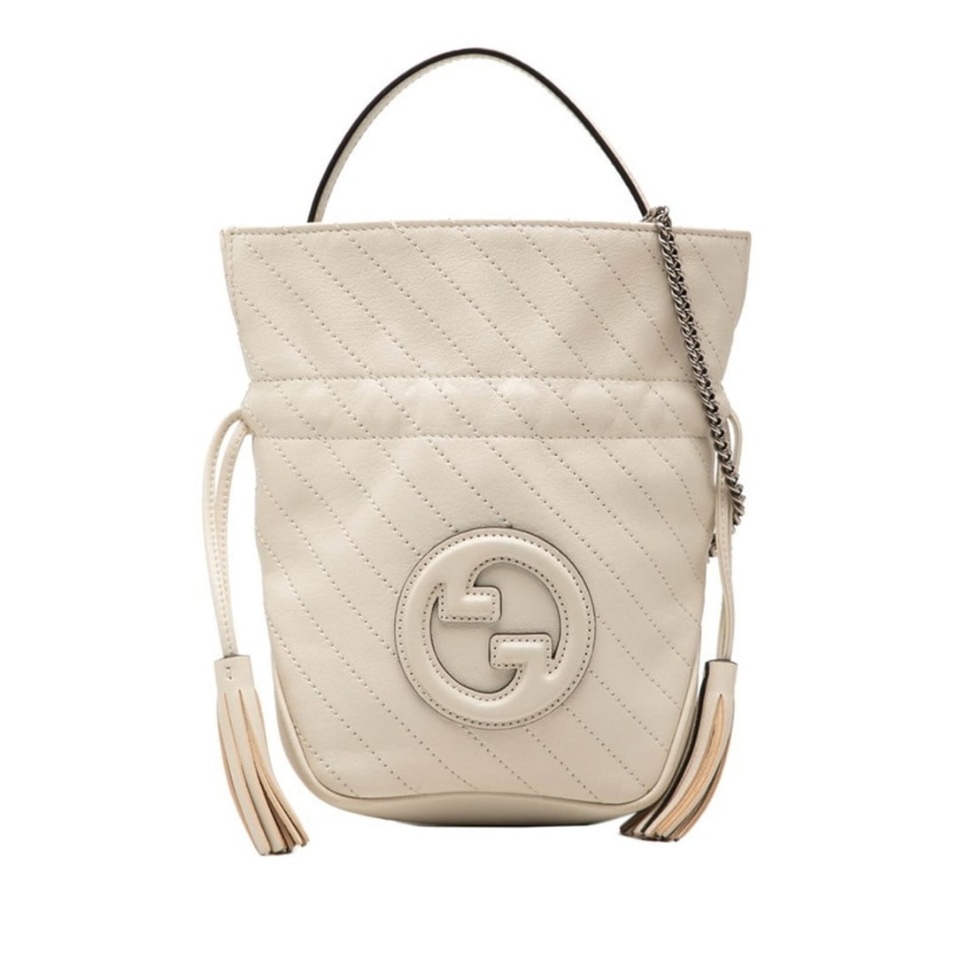 Gucci Interlocking G Blondie Chain Shoulder Bag with Drawstring 760313 Off-White Leather Women's