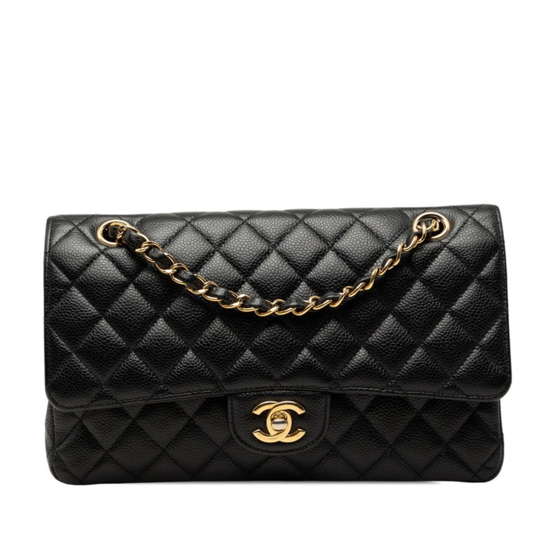 Chanel Coco Mark Matelassé 25 Double Flap Chain Shoulder Bag, Black with Gold Hardware, Caviar: --- Catalog ---Category: SizeSize (HxWxD): 15.5cm x 25cm x 6cm / 6.1'' x 9.84'' x 2.36''Category: DesignType: Shoulder bagColor: BlackGender: WomenMaterial: Grained Calfskin Category: GeneralBrand: Ch
