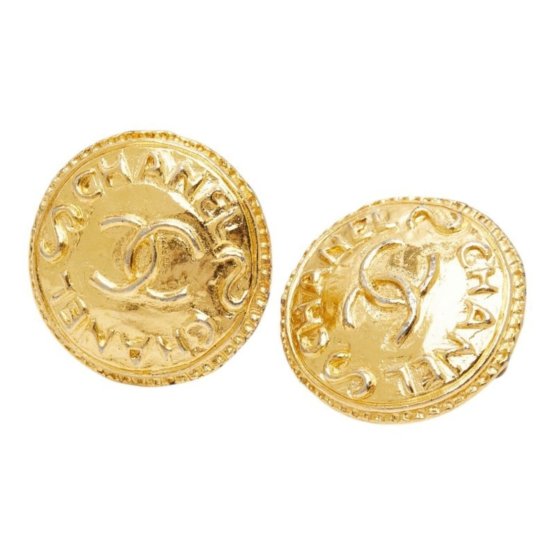 Chanel Coco Mark Round Earrings, Gold Plated, Women's CHANEL: --- Catalog ---Category: SizeSize (HxWxD): 26.30mm x 25.50mm / 1.04'' x 1.00''Category: DesignType: Clip earringsColor: GoldGender: WomenMaterial: Gold platingCategory: GeneralBrand: Chanel--- Item Li