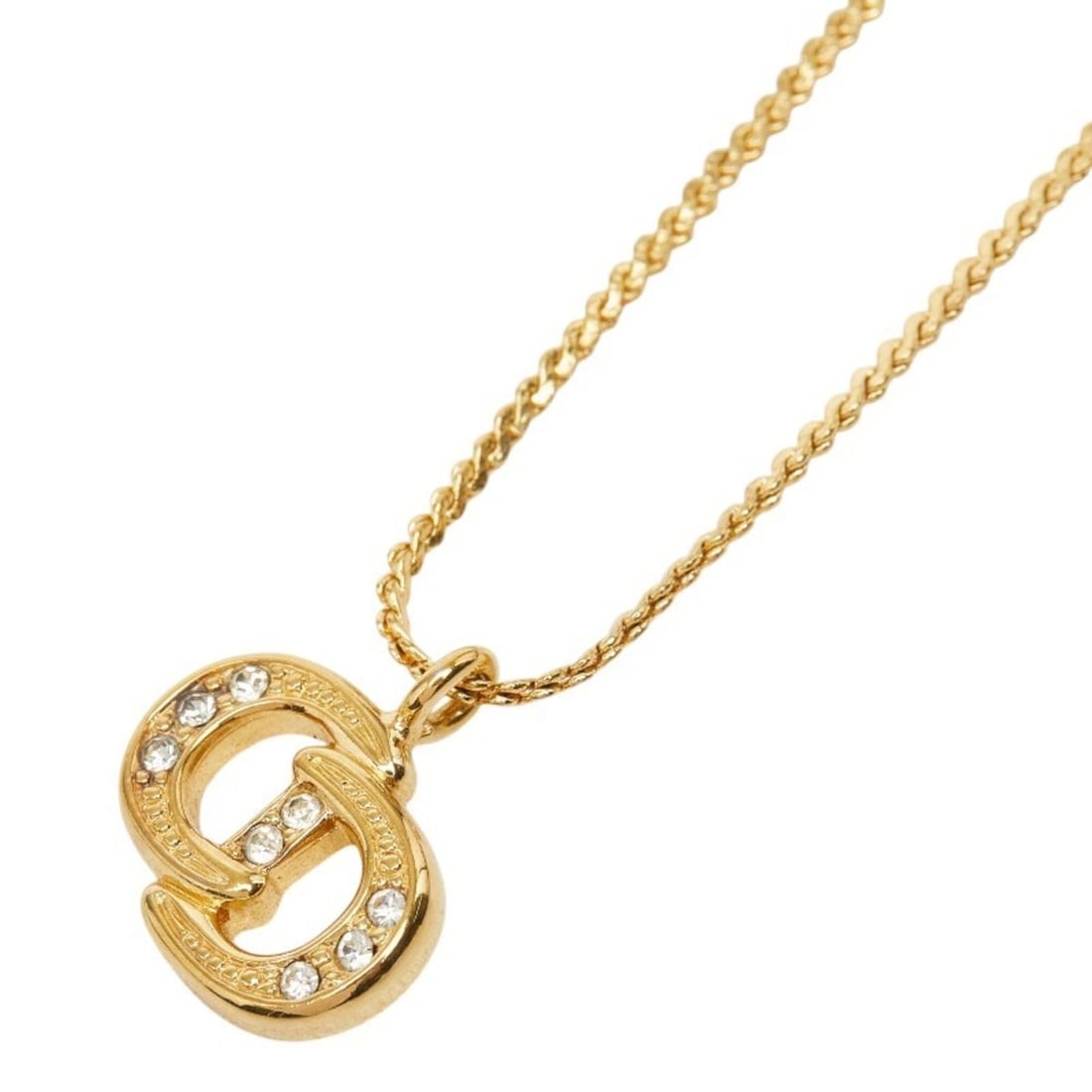 Christian Dior Dior CD Logo Necklace, Gold Plated, Rhinestones, Women's (1 of 10)