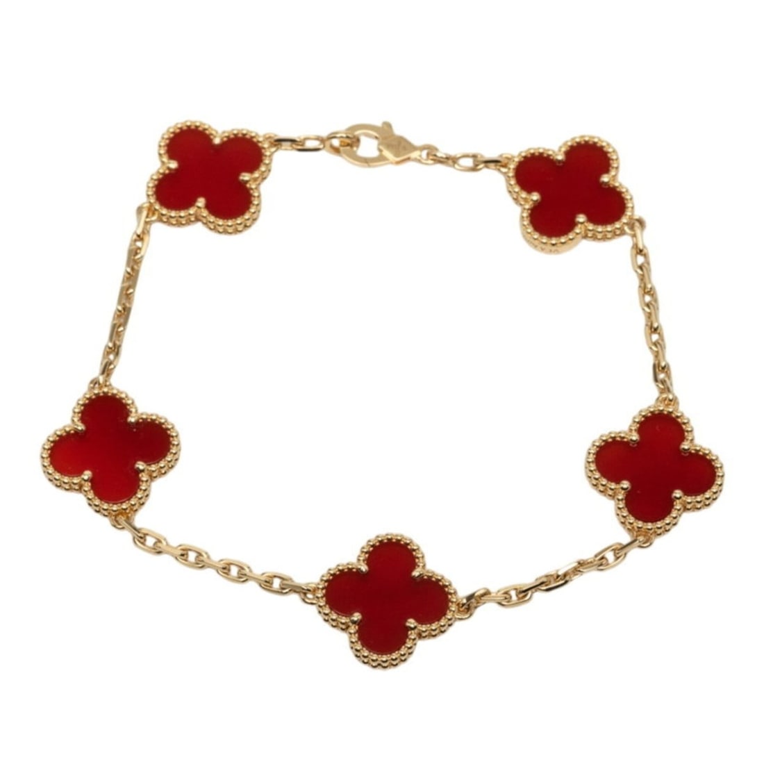 Van Cleef & Arpels Vintage Alhambra 5P Bracelet VCARD35500 18KYG Yellow Gold 750 Carnelian Women's: --- Catalog ---Category: SizeLength: 18cm / 7.08''Category: DesignType: Charm braceletGender: WomenMaterial: Yellow gold (18K)Category: GeneralBrand: Van Cleef & Arpels--- Item List ---Section: Condit