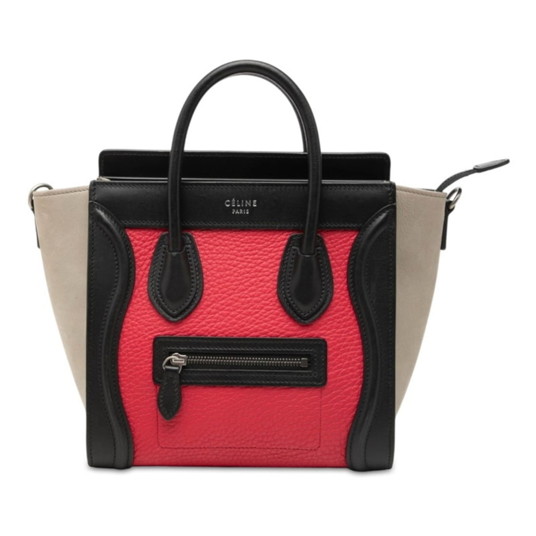 Celine Luggage Nano Shopper Handbag, available in black, red, and gray, leather suede. (Women's): --- Catalog ---Category: SizeSize (HxWxD): 20.5cm x 20cm x 10cm / 8.07'' x 7.87'' x 3.93''Category: DesignType: HandbagColor: Black, Gray, Red colorGender: WomenMaterial: Leather , Suede Category: Gen