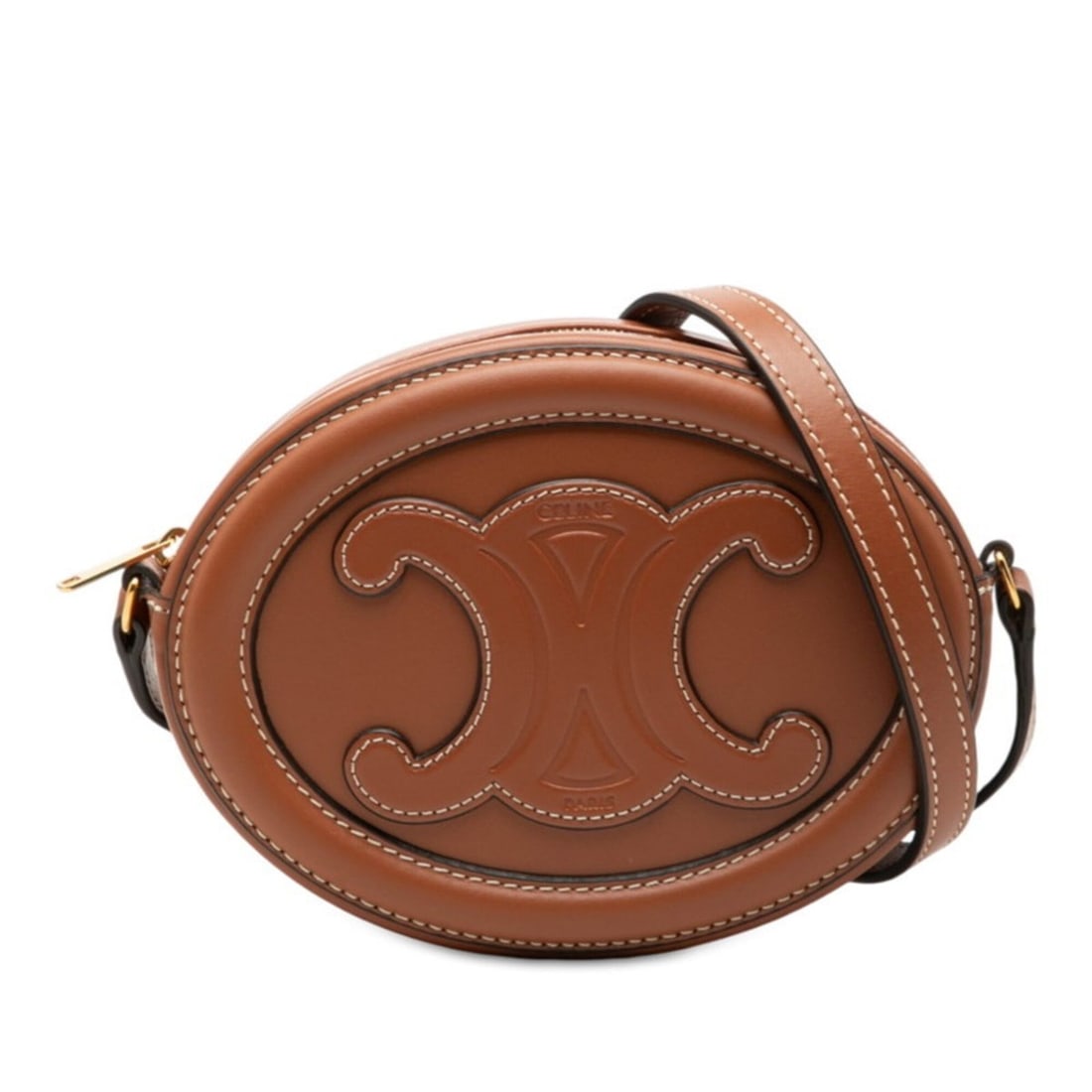Celine Triomphe Oval Purse Cuir Crossbody Shoulder Bag, Brown Leather, Women's CELINE: --- Catalog ---Category: SizeSize (HxWxD): 12cm x 16cm x 4cm / 4.72'' x 6.29'' x 1.57''Category: DesignType: Shoulder bagColor: BrownGender: WomenMaterial: Leather Category: GeneralBrand: Celine--- It