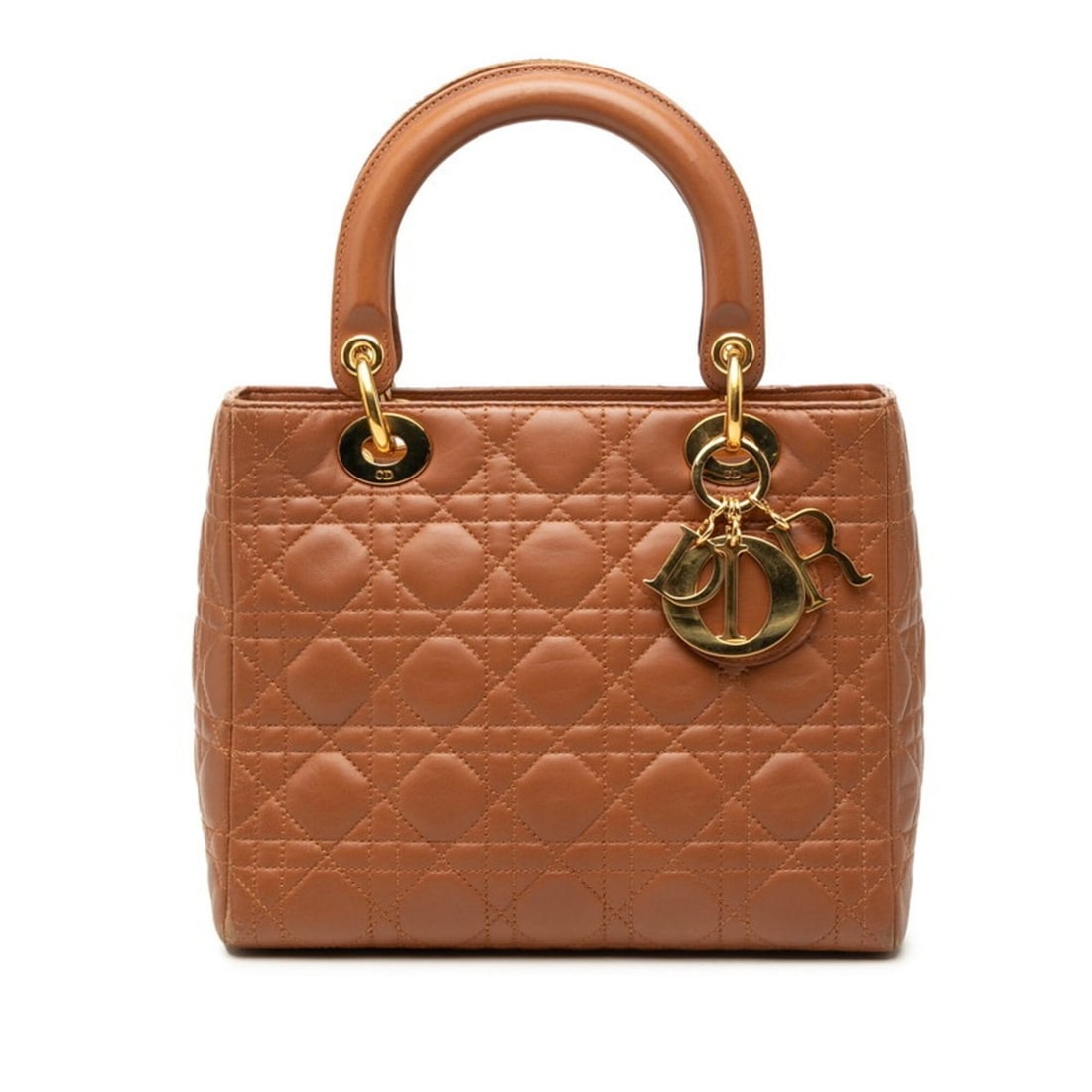 Christian Dior Dior Cannage Lady Medium Handbag Brown Leather Women's