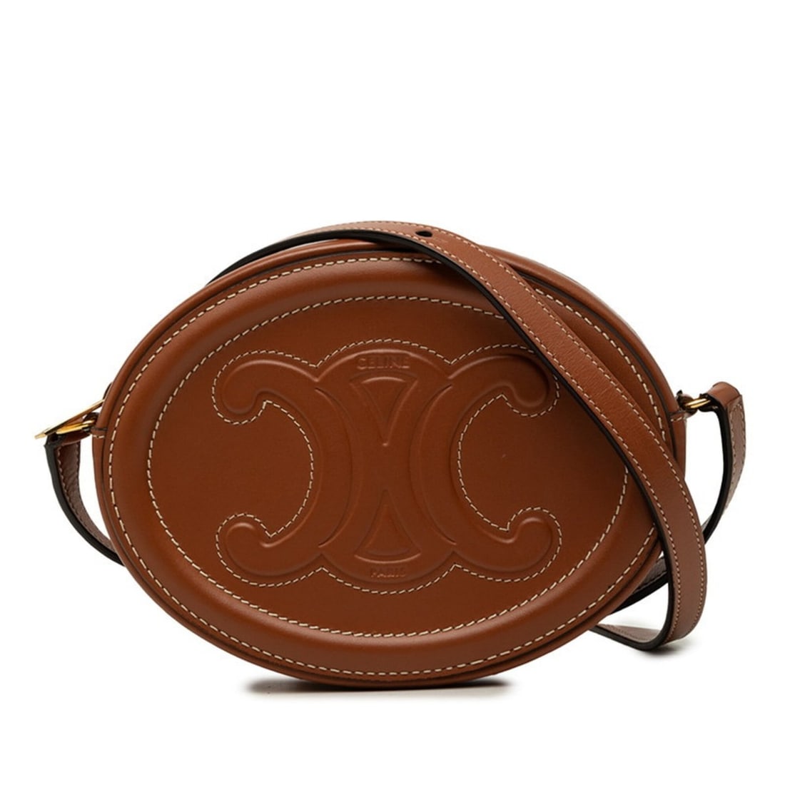 Celine Triomphe Oval Purse Cuir Crossbody Shoulder Bag, Brown Leather, Women's CELINE