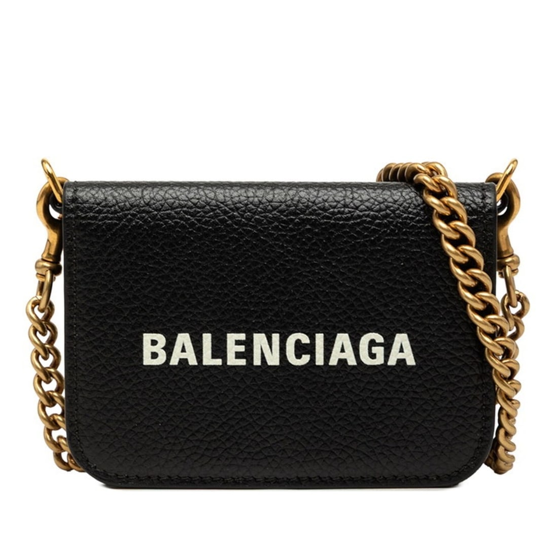 Balenciaga Everyday Chain Mini Wallet Tri-fold Shoulder Bag 618145 Black Leather Women's BALENCIAGA