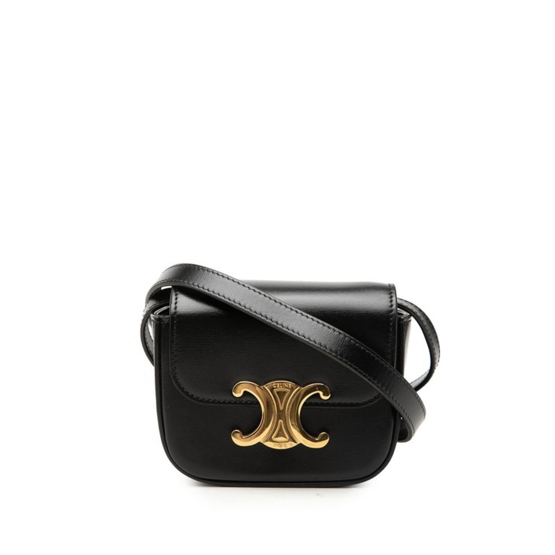 Celine Triomphe Mini Claude Crossbody Shoulder Bag/Pouch, Black Leather, Women's CELINE
