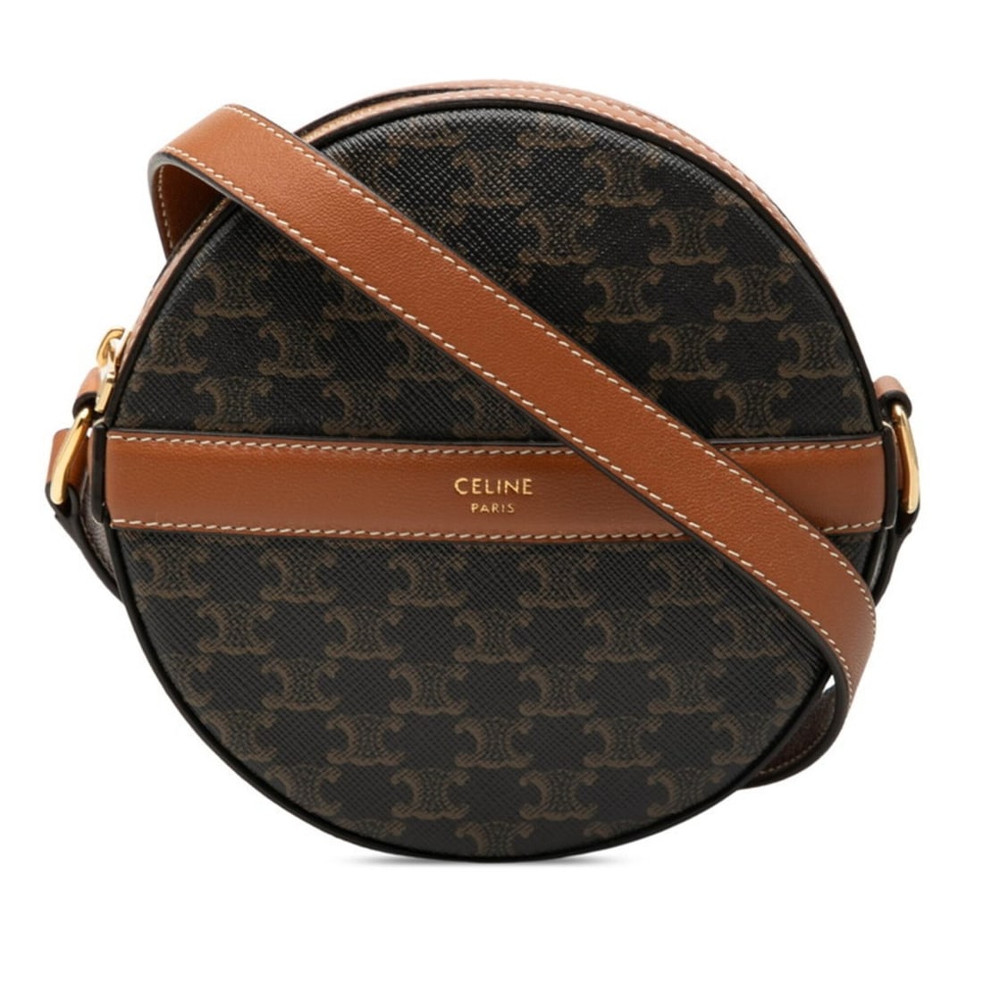 Celine Triomphe Round Purse Crossbody Shoulder Bag, Black/Brown Leather, Women's CELINE: --- Catalog ---Category: SizeSize (HxWxD): 14cm x 14cm x 4cm / 5.51'' x 5.51'' x 1.57''Category: DesignType: Shoulder bagColor: Black, BrownGender: WomenMaterial: PVC , Leather Category: GeneralBrand: